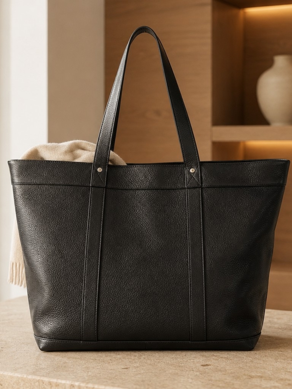 Banana Republic Lg Brown Pebbled Leather Tote Bag Work, Travel - Picture 7 of 13